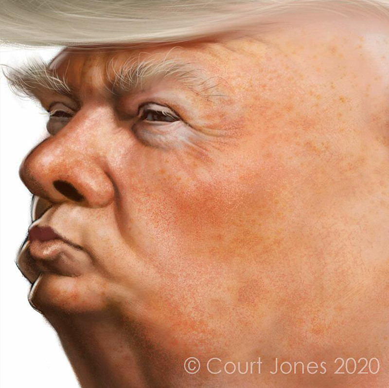 Zoomed in Donald Trump Caricature Digital Photoshop Painting