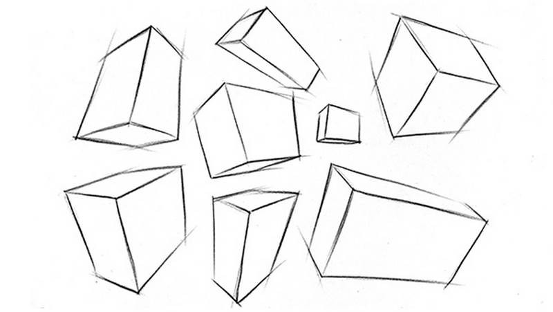 practice drawing boxes from different angels