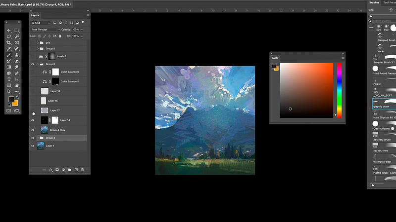 Proko - Demo: Heavy Paint Demo of Dolomites (Digital Painting)