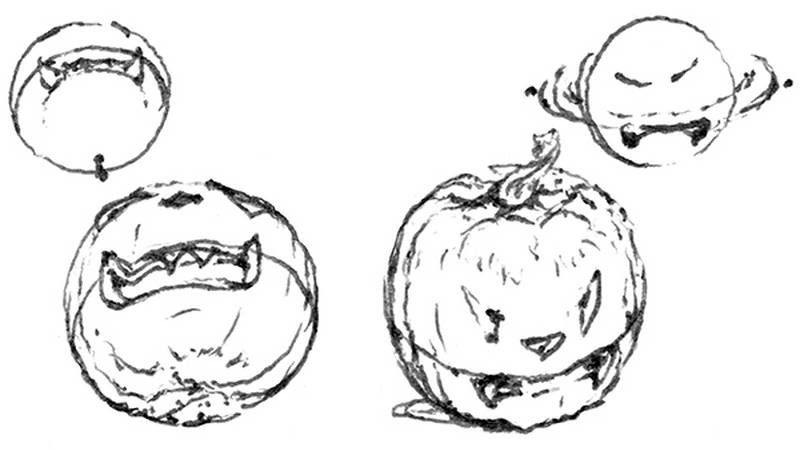halloween perspective tricks pumpkin tilted up down with faces