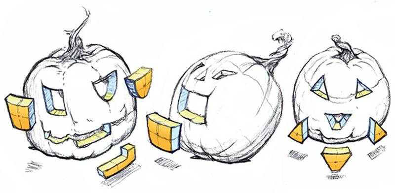 halloween perspective tricks pumpkins three cutout color