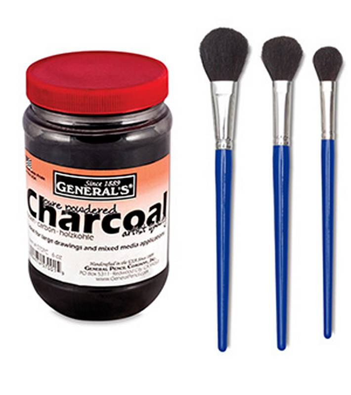charcoal powder and brushes