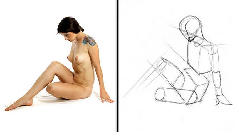 looking down at the torso in perspective