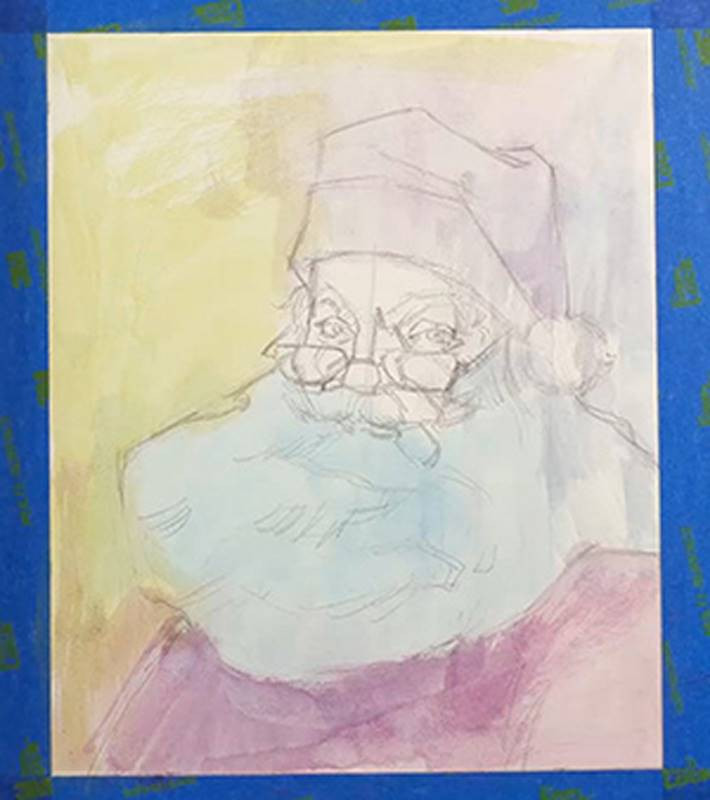 santa claus final gouache color washed sketch